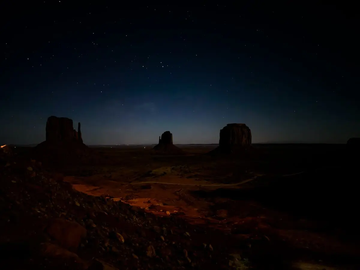 Monument Valley at night with stars